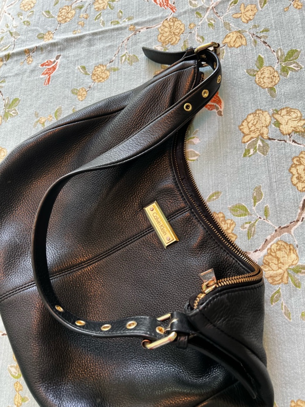 Calvin Klein Black Pebbled Faux-Leather Hobo with Gold plated hardware - Picture 9 of 12